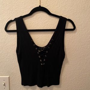 Black lace up tank